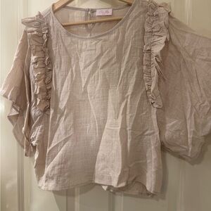Pink Lily Cream Ruffled cotton Cropped Blouse. Size 2xl